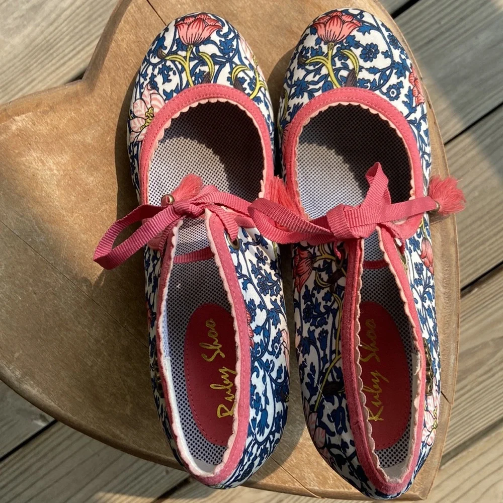 Ruby Shoo Willow ModCloth Floral Tassel Tie Heel Shoes Women’s Size 9 - Picture 5 of 12
